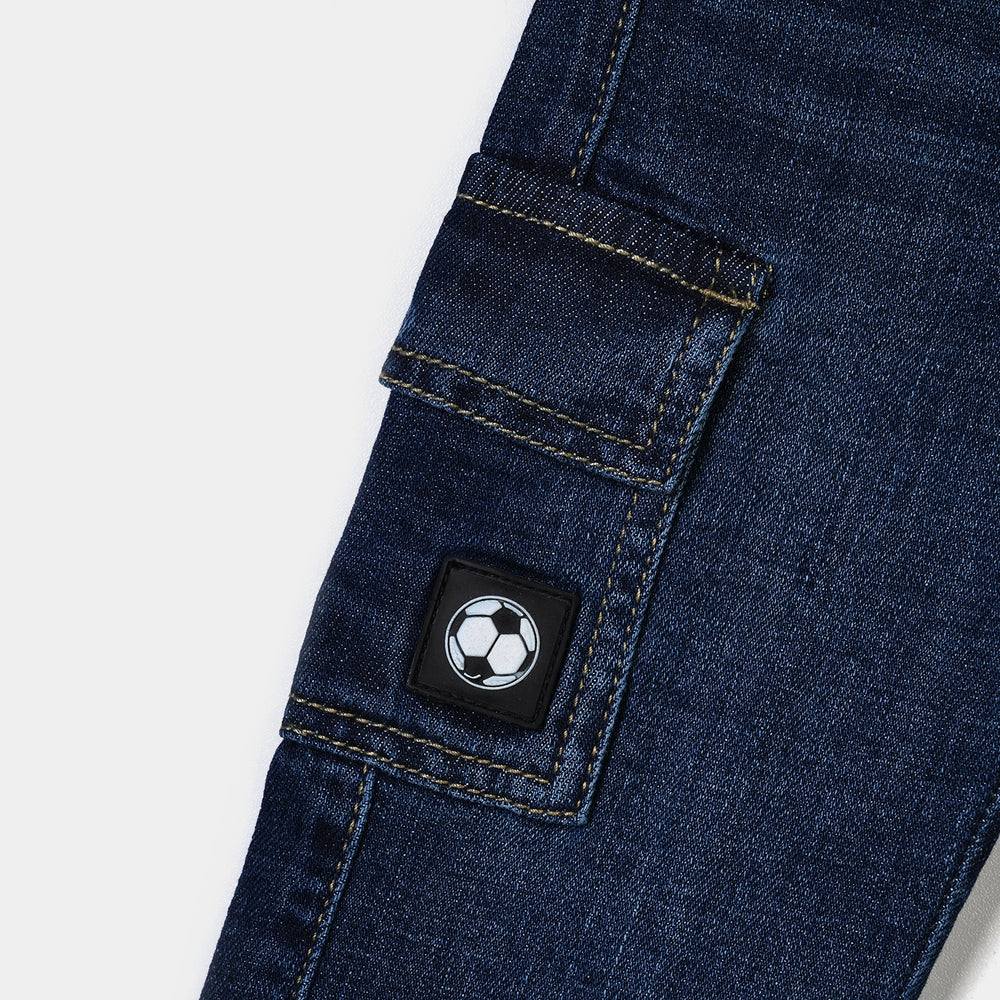 Infant Boys Denim Stretch Pant Foot Ball-D.Blue