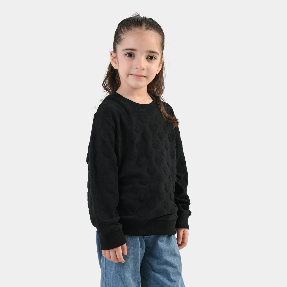 Girls  Sweatshirt Embossed Heart - BLACK