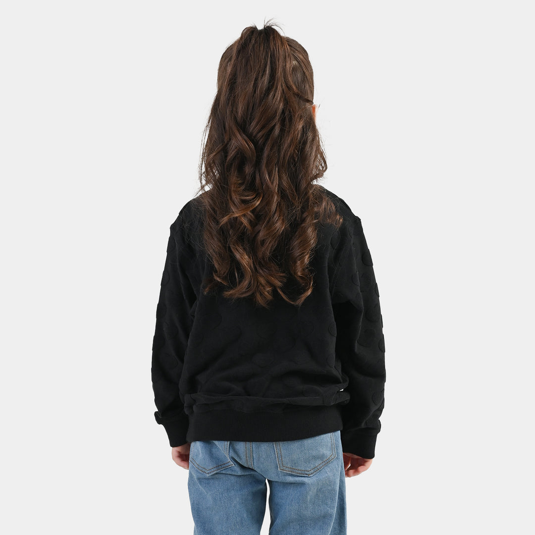Girls  Sweatshirt Embossed Heart - BLACK