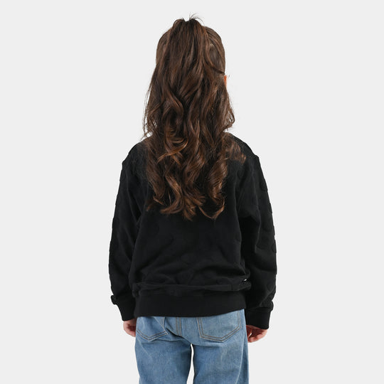 Girls  Sweatshirt Embossed Heart - BLACK