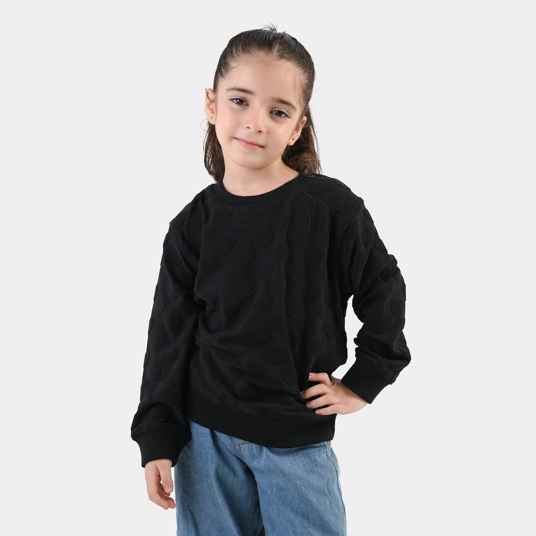 Girls  Sweatshirt Embossed Heart - BLACK