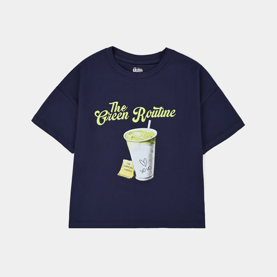 Girls Lycra T-Shirt Green Routine-BLUE