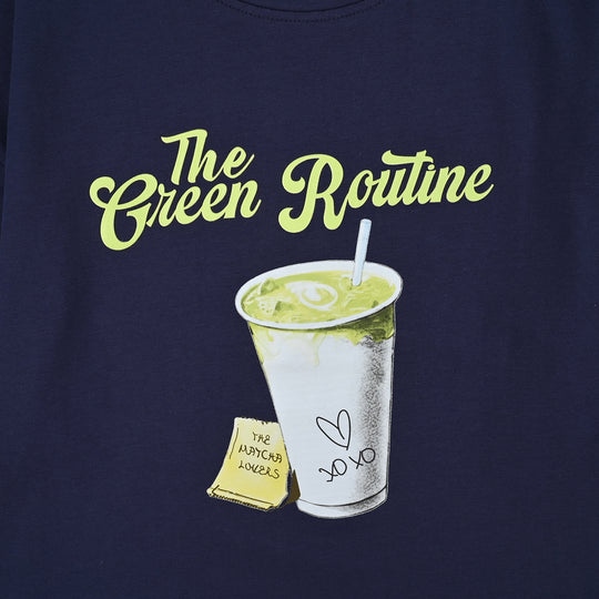 Girls Lycra T-Shirt Green Routine-BLUE