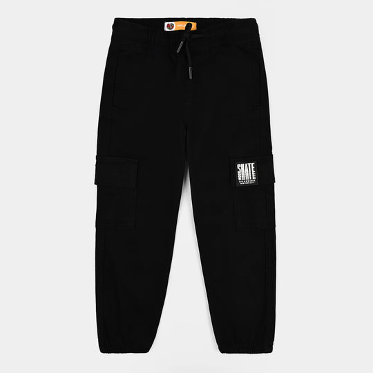 Boys Cotton Twill Pant Roll Up-BLACK