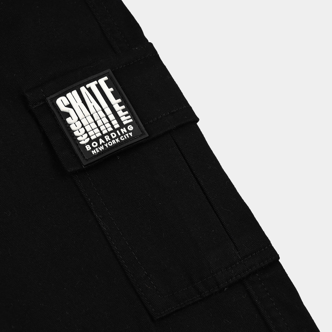 Boys Cotton Twill Pant Roll Up-BLACK