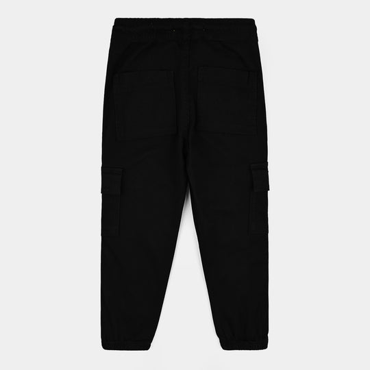 Boys Cotton Twill Pant Roll Up-BLACK