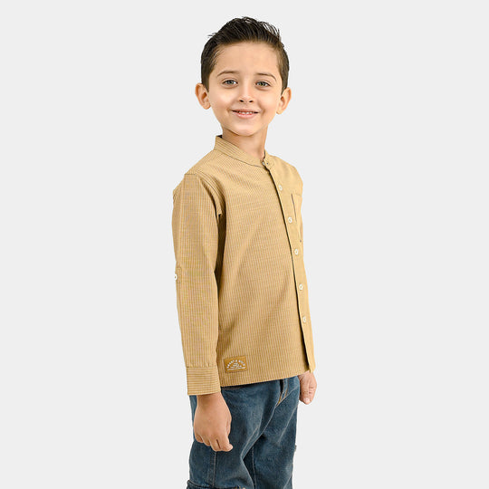 Boys Yarn Dyed Shirt (Limitless Mode)-BROWN