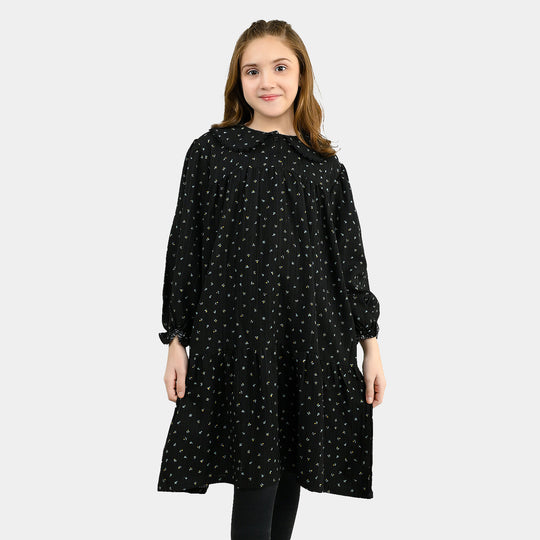 Girls Polyester Casual Frock Daisy-BLACK