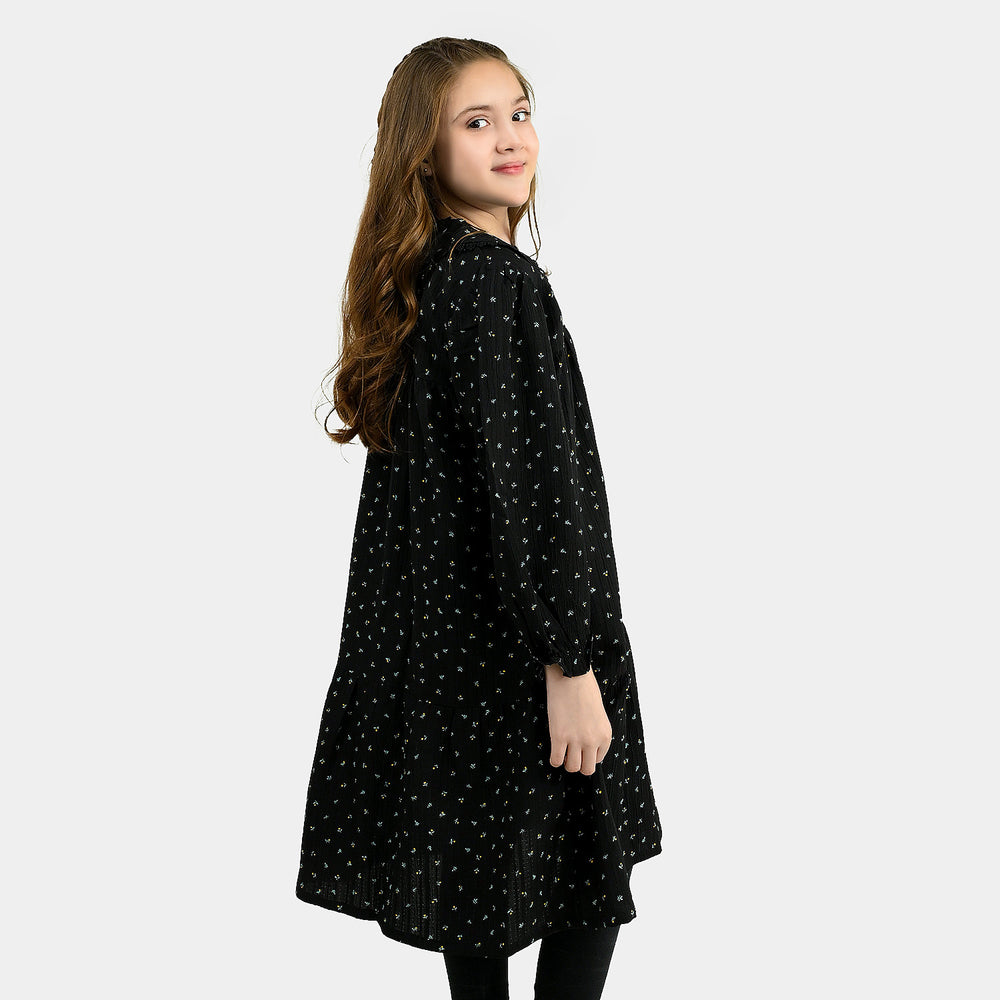 Girls Polyester Casual Frock Daisy-BLACK