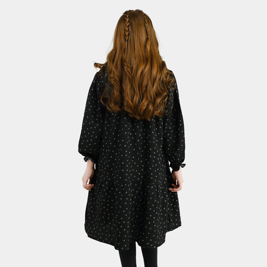 Girls Polyester Casual Frock Daisy-BLACK