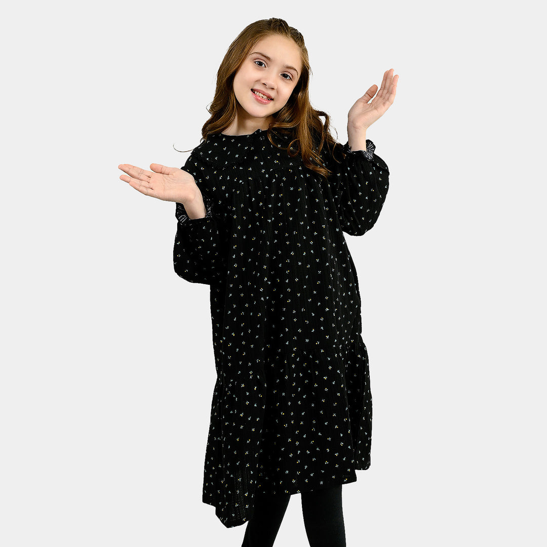 Girls Polyester Casual Frock Daisy-BLACK