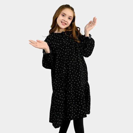 Girls Polyester Casual Frock Daisy-BLACK