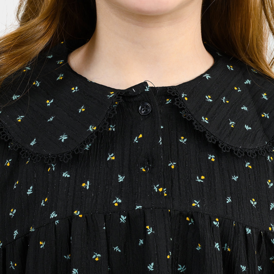 Girls Polyester Casual Frock Daisy-BLACK