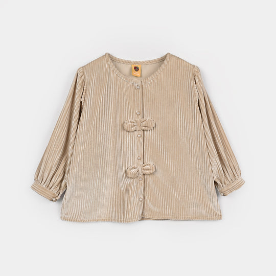 Girls Velvet Causal Top Stripers-BEIGE