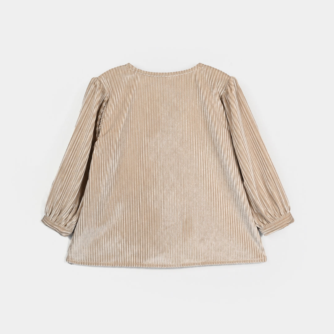 Girls Velvet Causal Top Stripers-BEIGE
