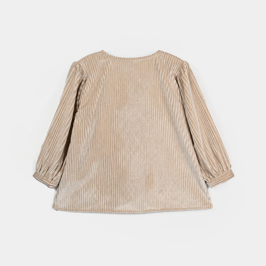 Girls Velvet Causal Top Stripers-BEIGE