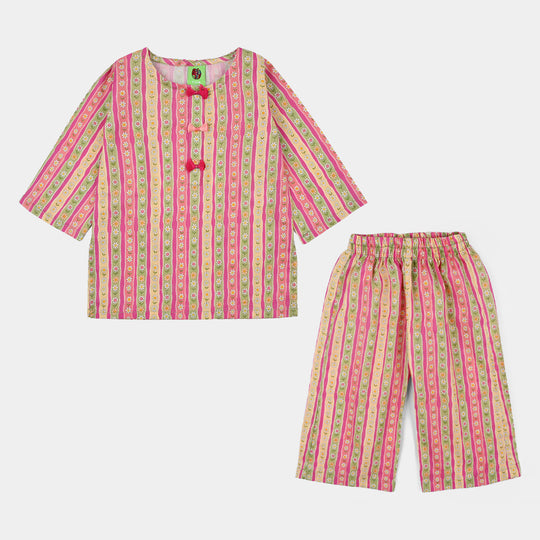 Infant Girls Cotton Printed 2Pcs Floral- Multi