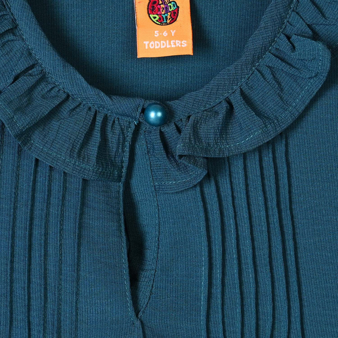 Girls Polyester Emb Top Cross Stitch- Teal