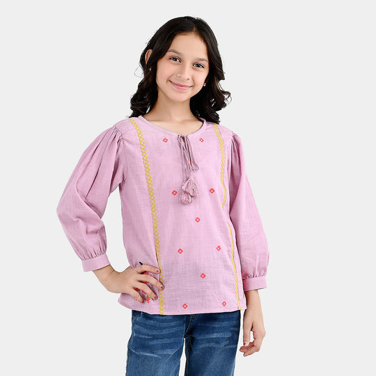 Girls Cotton EMB Top Cherry-Orchid
