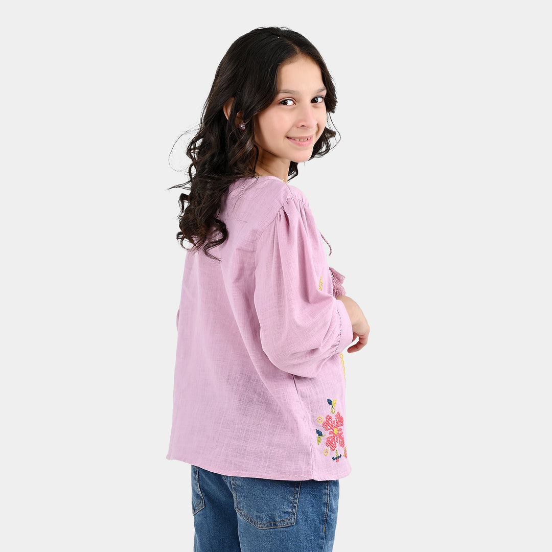 Girls Cotton EMB Top Cherry-Orchid