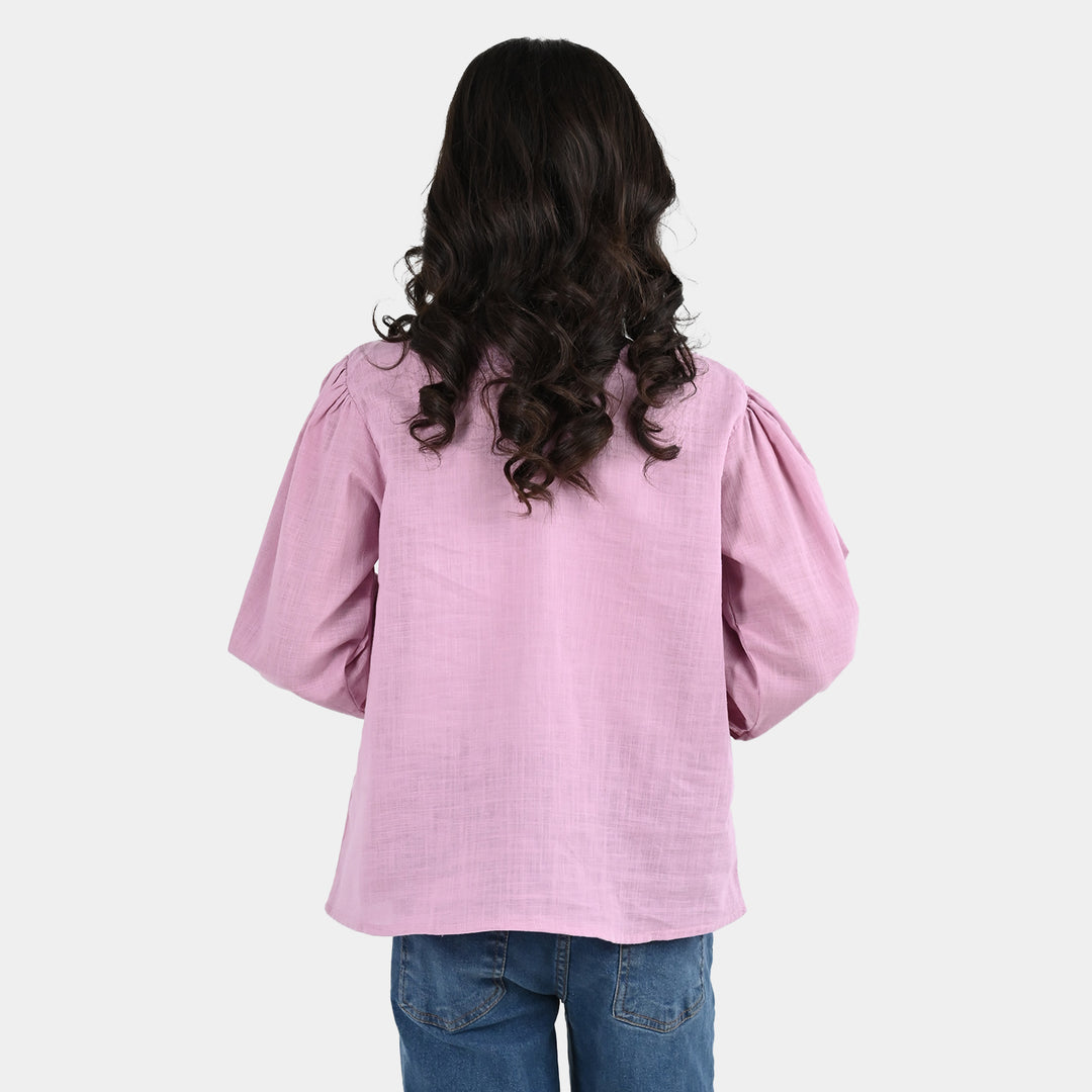 Girls Cotton EMB Top Cherry-Orchid