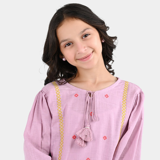 Girls Cotton EMB Top Cherry-Orchid