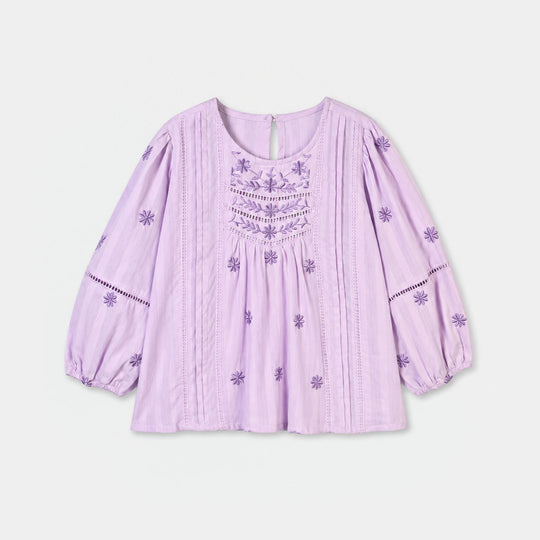 Girls Cotton Emb Top Alice-Lavender