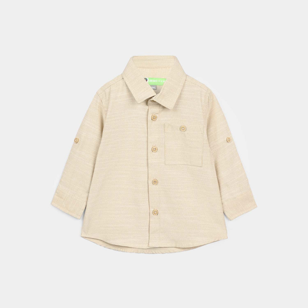 Infant Boys Yarn Dyed Shirt (Playing Skill)-BEIGE