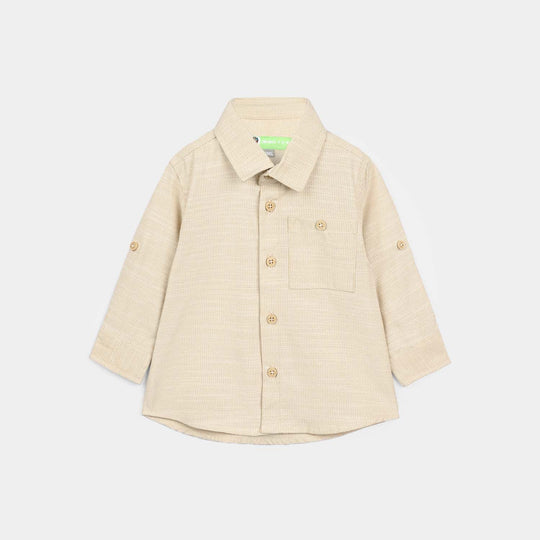 Infant Boys Yarn Dyed Shirt (Playing Skill)-BEIGE