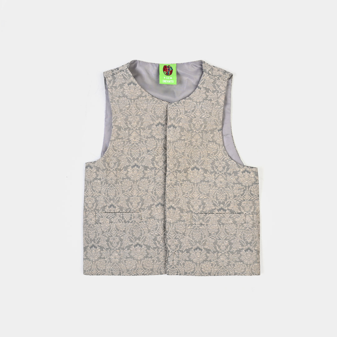 Infant Boys Poly Viscose Waist Coat (Zari)-GREY