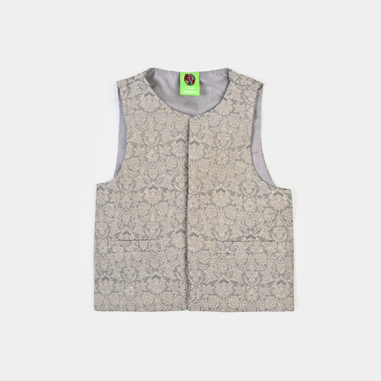 Infant Boys Poly Viscose Waist Coat (Zari)-GREY