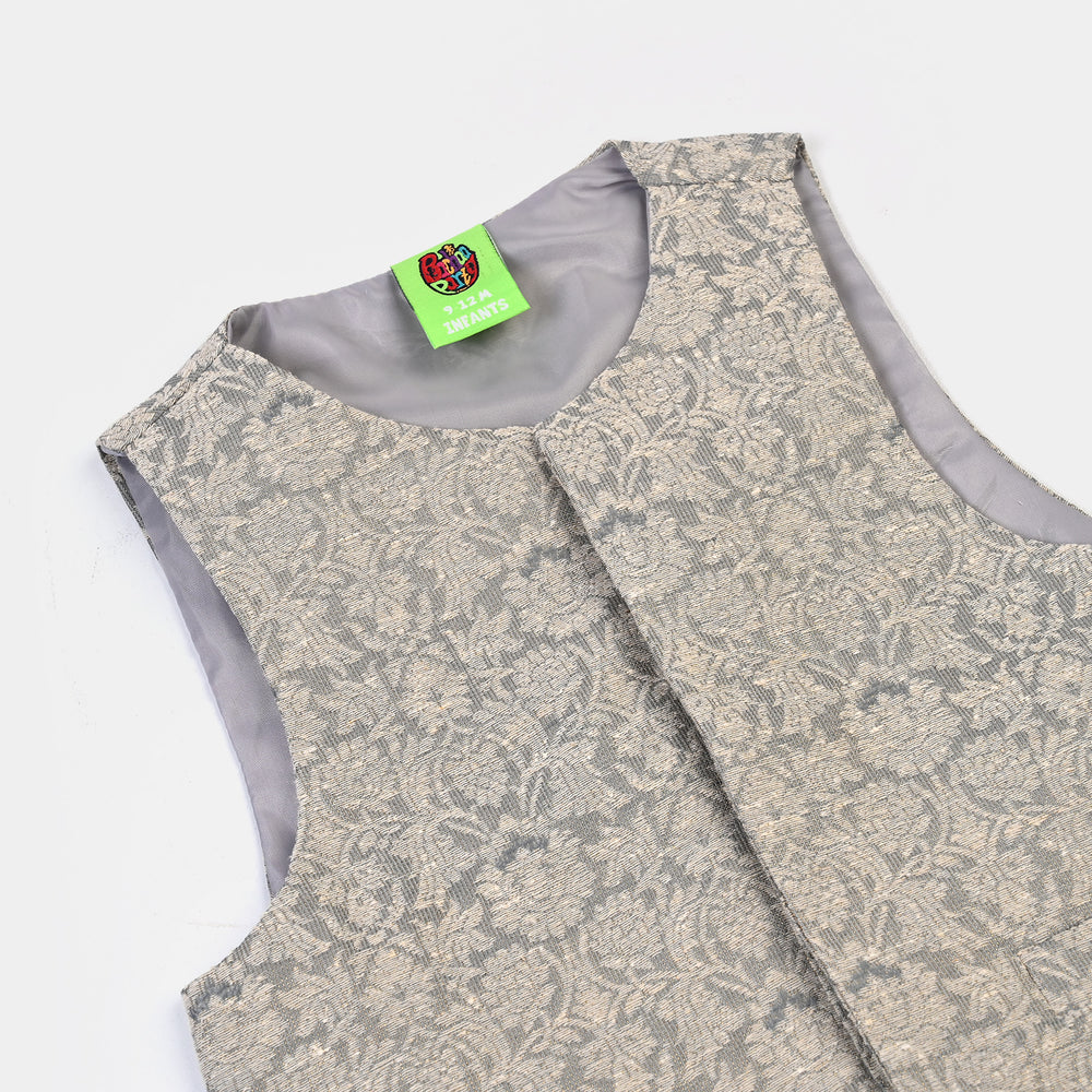 Infant Boys Poly Viscose Waist Coat (Zari)-GREY