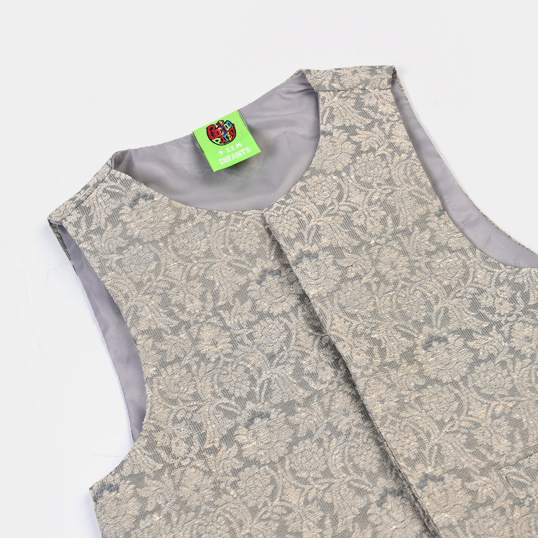 Infant Boys Poly Viscose Waist Coat (Zari)-GREY