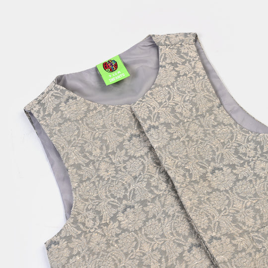 Infant Boys Poly Viscose Waist Coat (Zari)-GREY