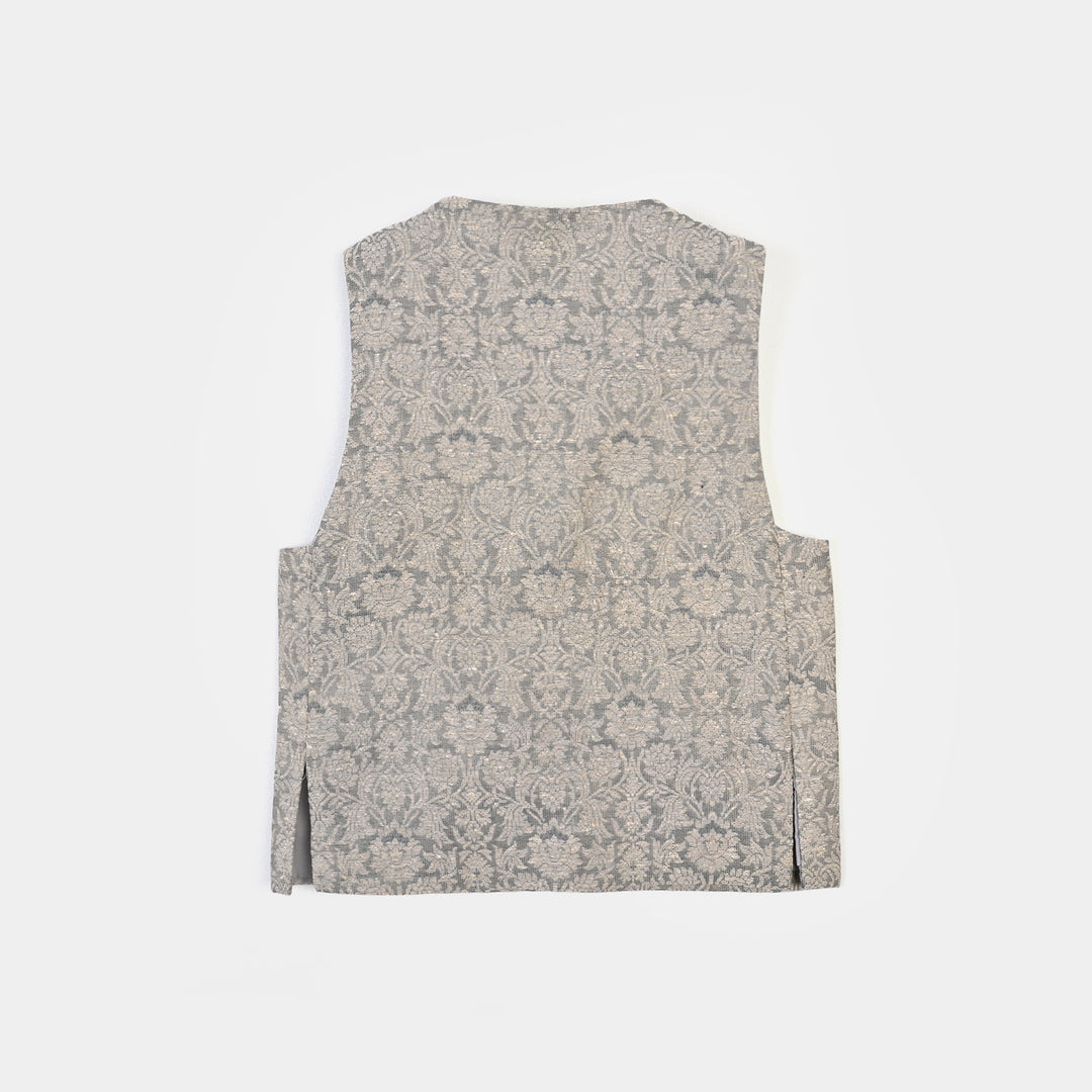Infant Boys Poly Viscose Waist Coat (Zari)-GREY