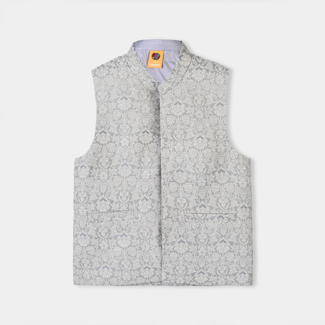 Boys Poly Viscose Waistcoat (Zari)-GREY
