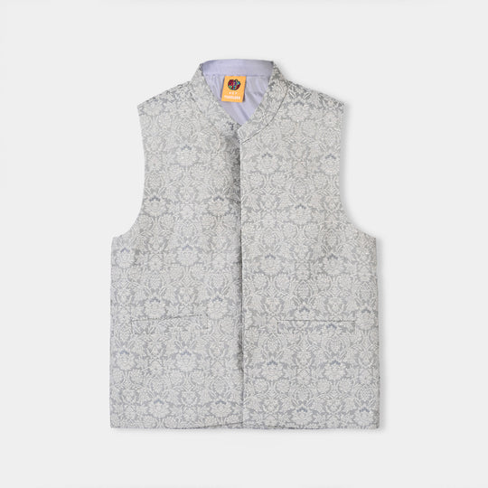 Boys Poly Viscose Waistcoat (Zari)-GREY