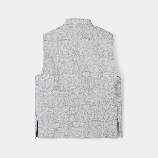 Boys Poly Viscose Waistcoat (Zari)-GREY