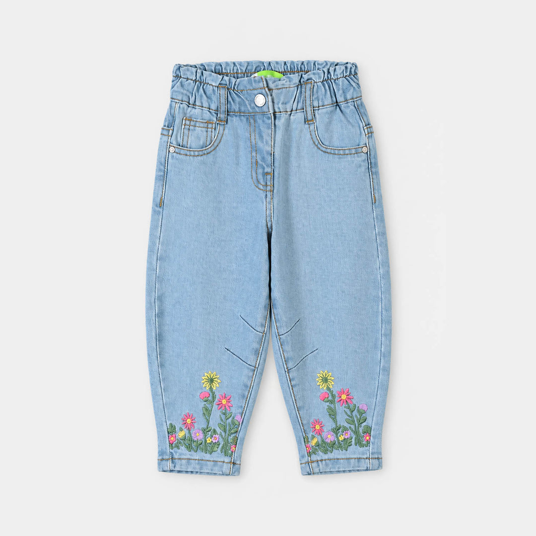 Infant Girls Denim rigid Pant Floral-LT.Blue