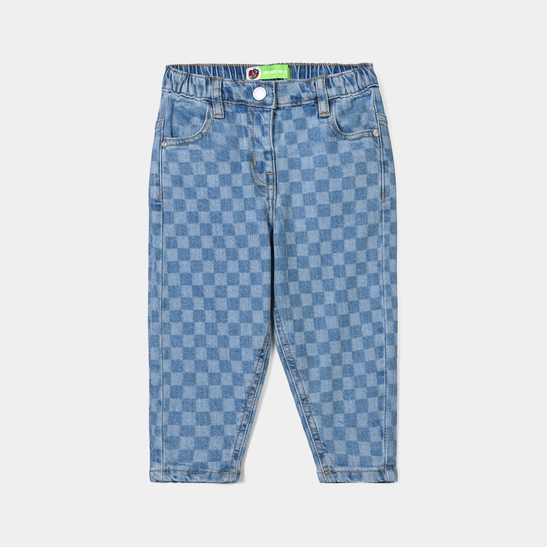 Infant Girls Denim rigid Pant Checks-LT.Blue