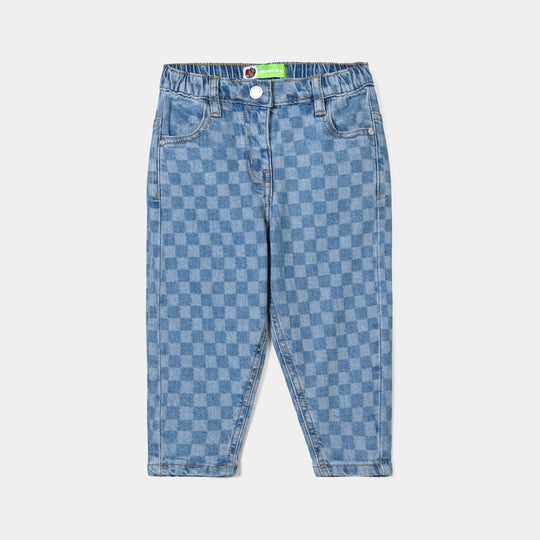 Infant Girls Denim rigid Pant Checks-LT.Blue