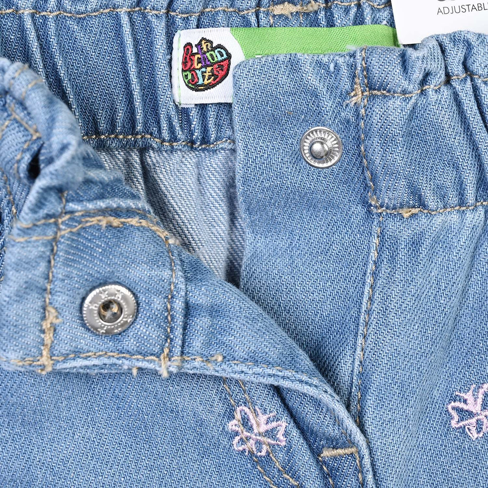 Infant Girls Denim rigid Pant Butterflies -Light Blue
