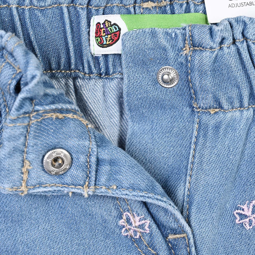 Infant Girls Denim rigid Pant Butterflies -Light Blue