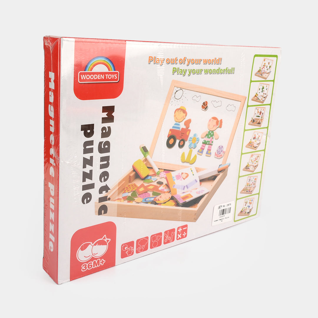 Wooden Building Fun Magnetic Puzzle & Drawing Board Set