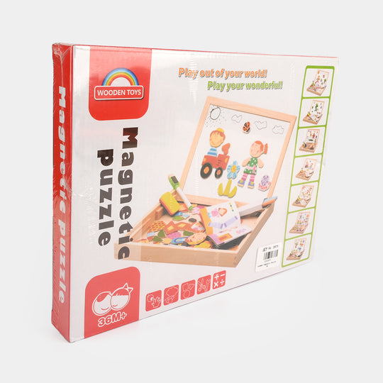 Wooden Building Fun Magnetic Puzzle & Drawing Board Set