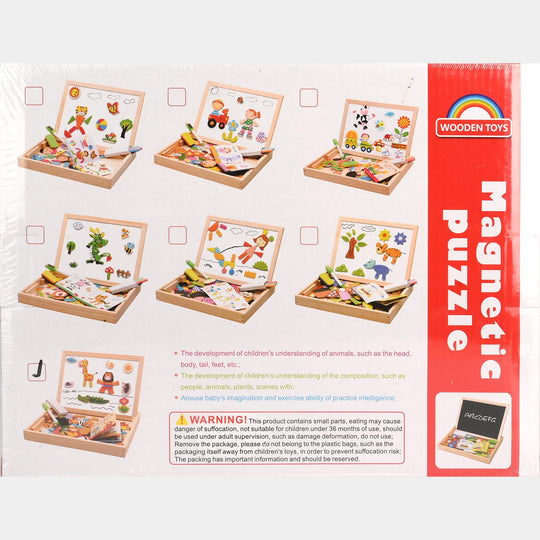 Wooden Building Fun Magnetic Puzzle & Drawing Board Set