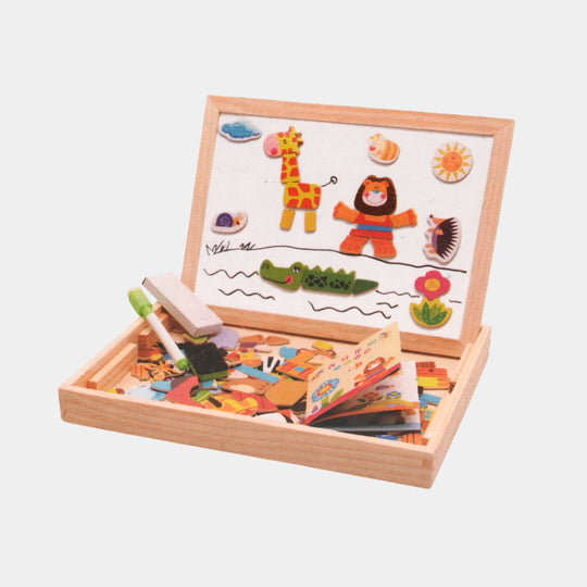 Wooden Building Fun Magnetic Puzzle & Drawing Board Set