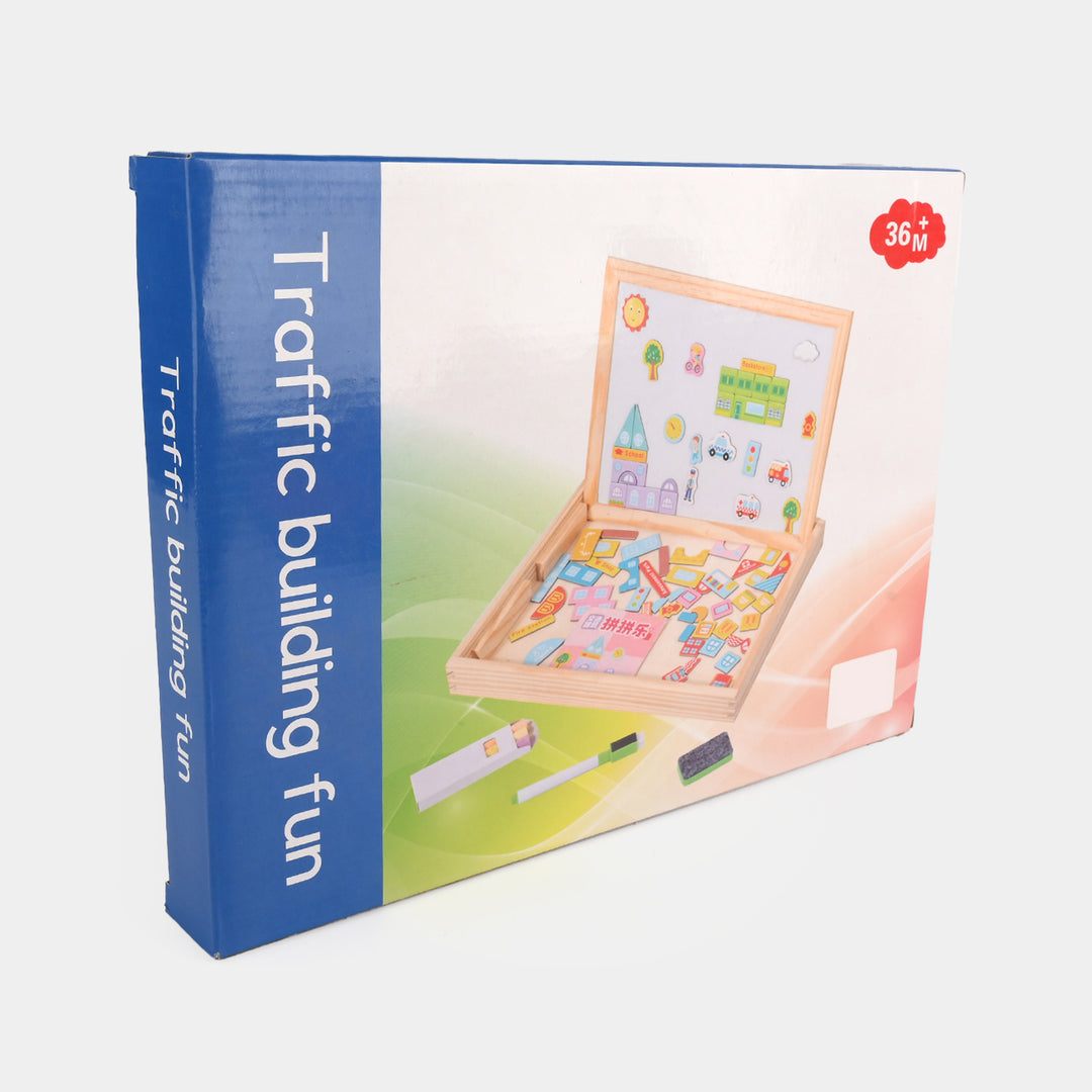 Wooden Building Fun Magnetic Puzzle & Drawing Board Set