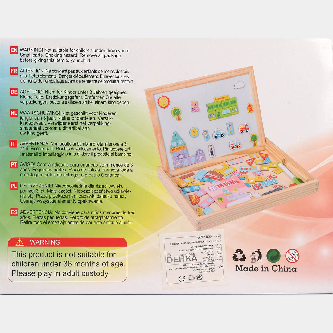 Wooden Building Fun Magnetic Puzzle & Drawing Board Set