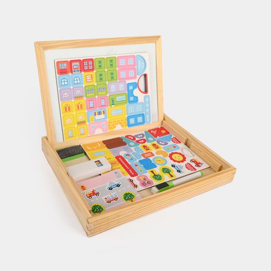 Wooden Building Fun Magnetic Puzzle & Drawing Board Set